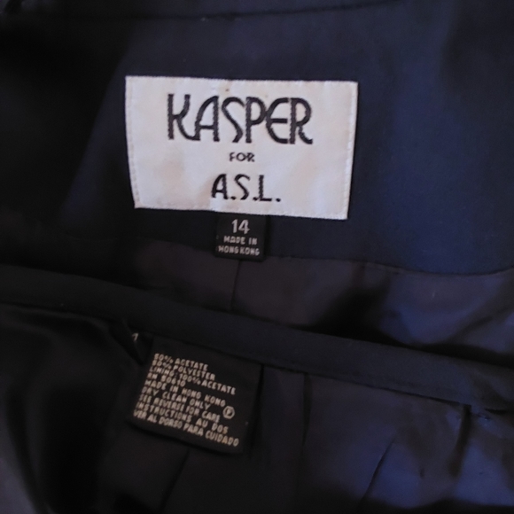 Vintage Kasper A.S.L Blue Skirt Suit with White Trim Collar size 14 - Picture 5 of 13